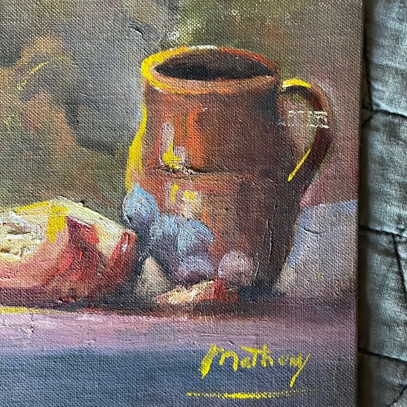 Original oil painting signed Matheny 9”x12” Charming rustic piece. Still life. - Picture 4 of 5